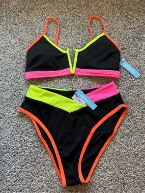 Popvil Colorful Bikini Set with Neon Accents (New with tags)